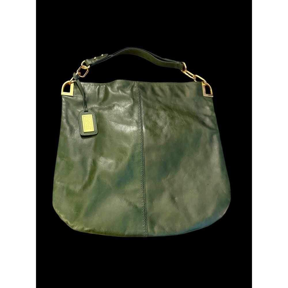 Badgley Mischka Gaia Hobo Bag Green distressed leather Y2K Handbag Purse
